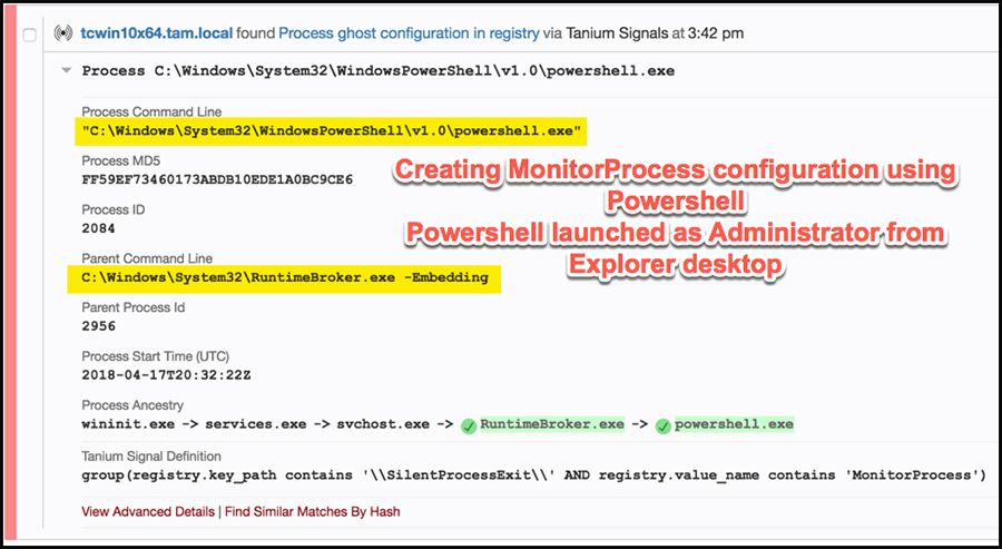 Tanium Segnali che indicano l'avvio di PowerShell come amministratore da Esplora risorse