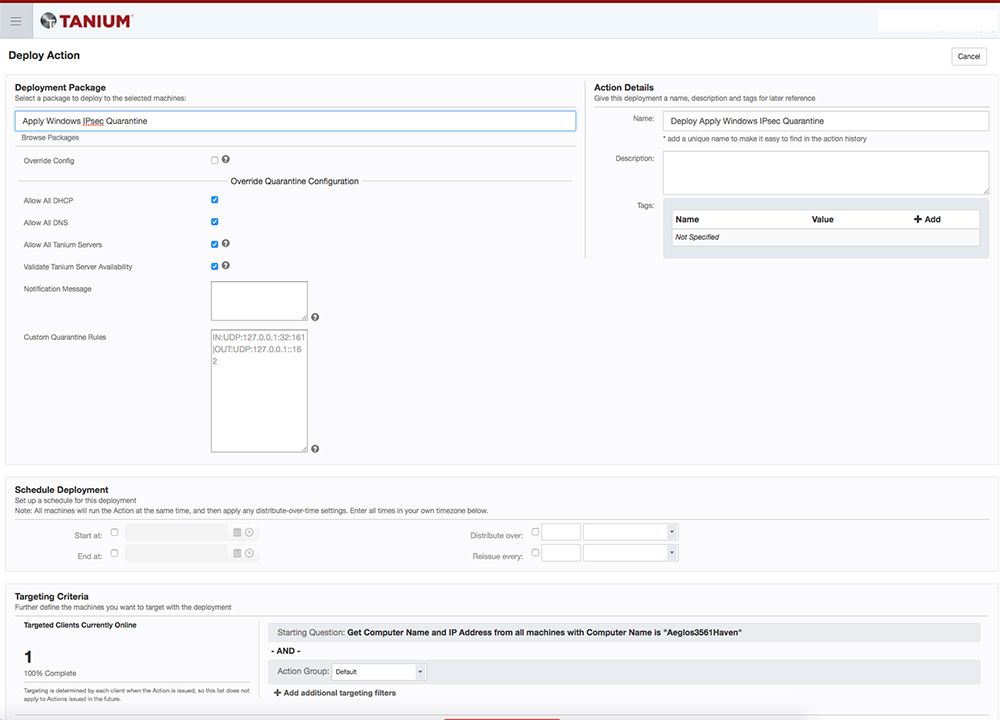 Schermata del prodotto relativa al modulo " Tanium Deploy "