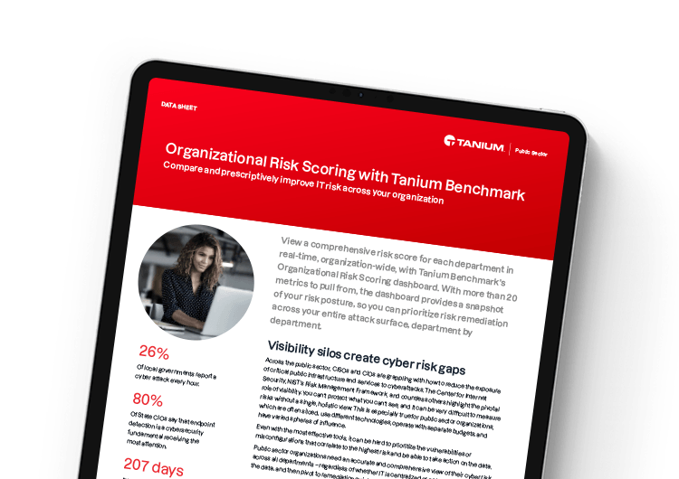 Immagine in evidenza mobile. Scheda dati del Dashboard del rischio informatico di Tanium