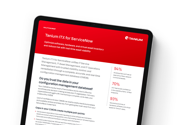 Immagine in evidenza mobile. Solution brief di Tanium ITX per ServiceNow