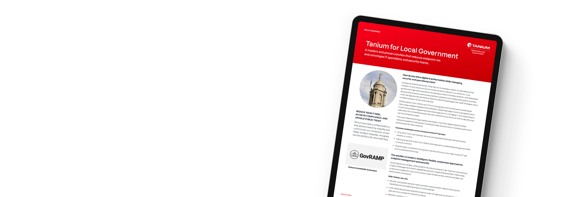 Tablet che mostra la soluzione Tanium per il governo locale