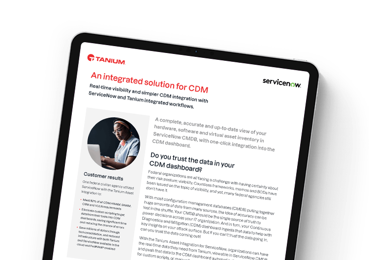 Immagine in evidenza mobile: solution brief di Tanium per ServiceNow CDM