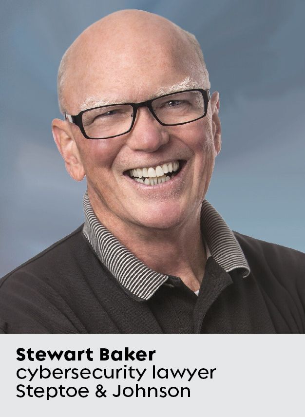 Foto in primo piano di Stewart Baker, avvocato specializzato in sicurezza informatica presso lo studio legale Steptoe & Johnson