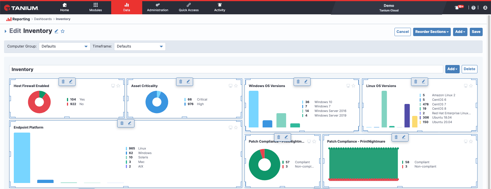 Modifica dello screenshot della dashboard