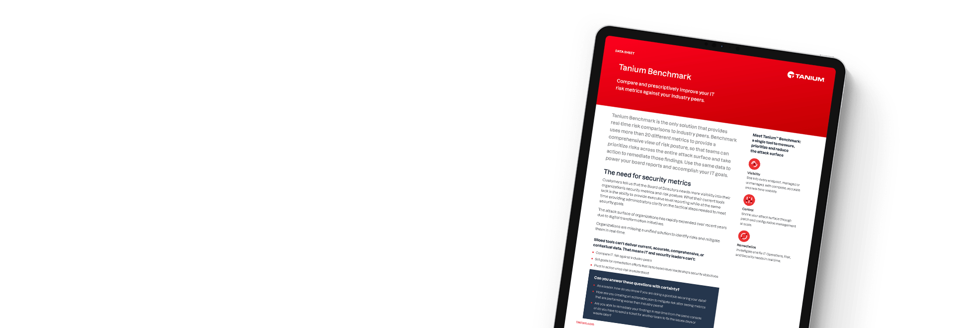 Tablet showing Tanium Benchmark Data Sheet
