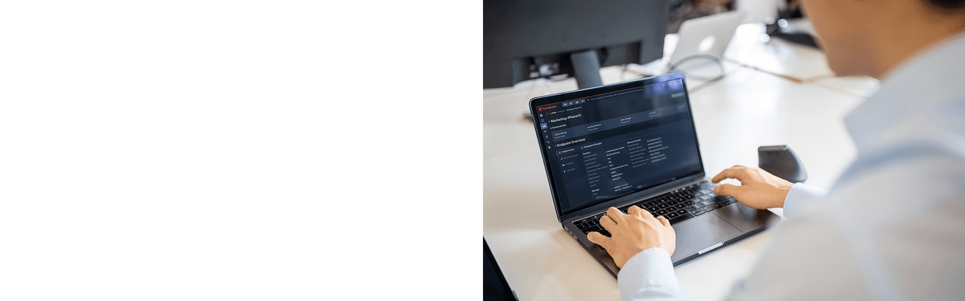 Persona che utilizza il dashboard Tanium su laptop per la gestione degli endpoint