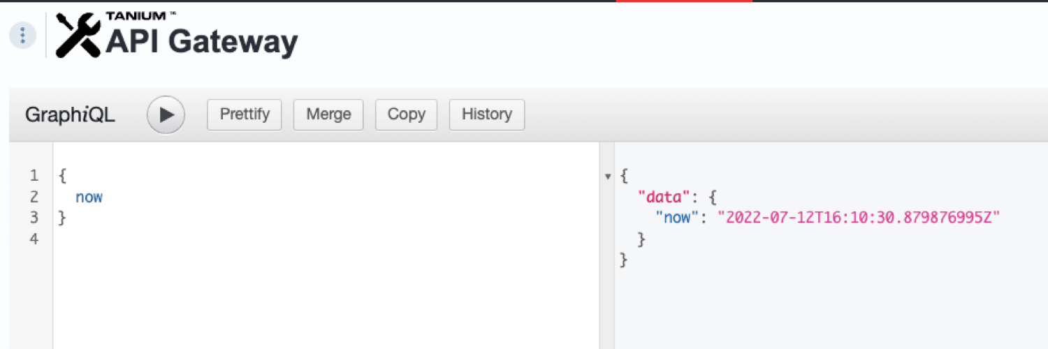 Screenshot 3: Esecuzione di una semplice query GraphQL nell’ Tanium Console