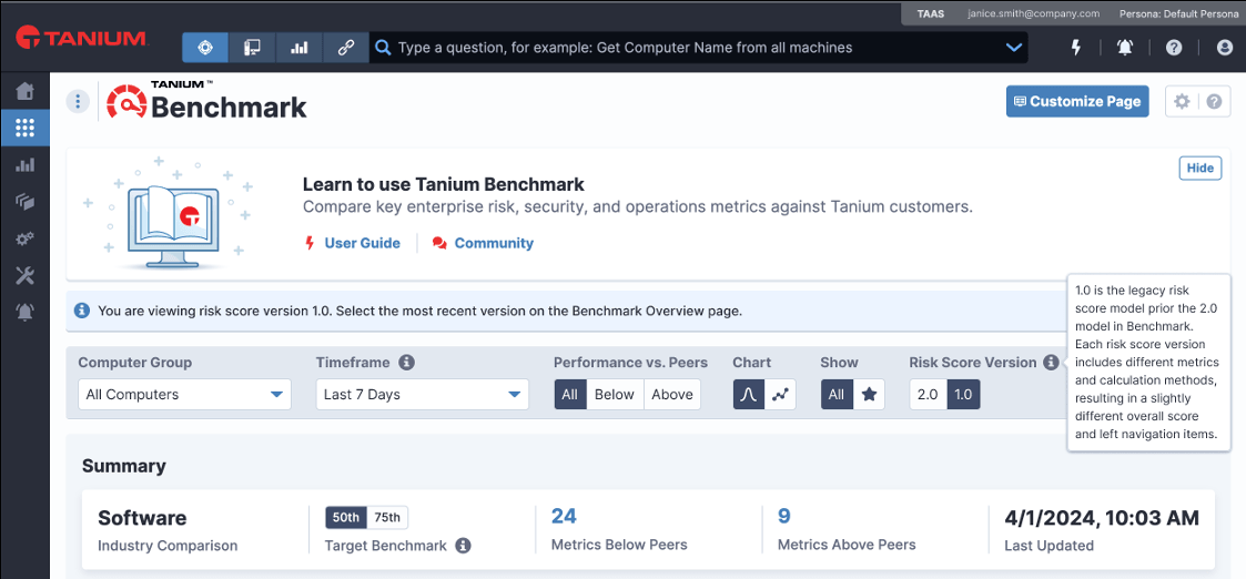 Tanium Schermata del benchmark