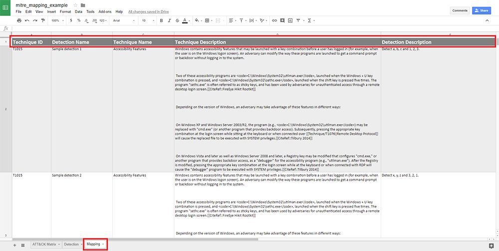 Figure 4: ATT&CK Matrix for Enterprise techniques to Tanium detection mapping details template