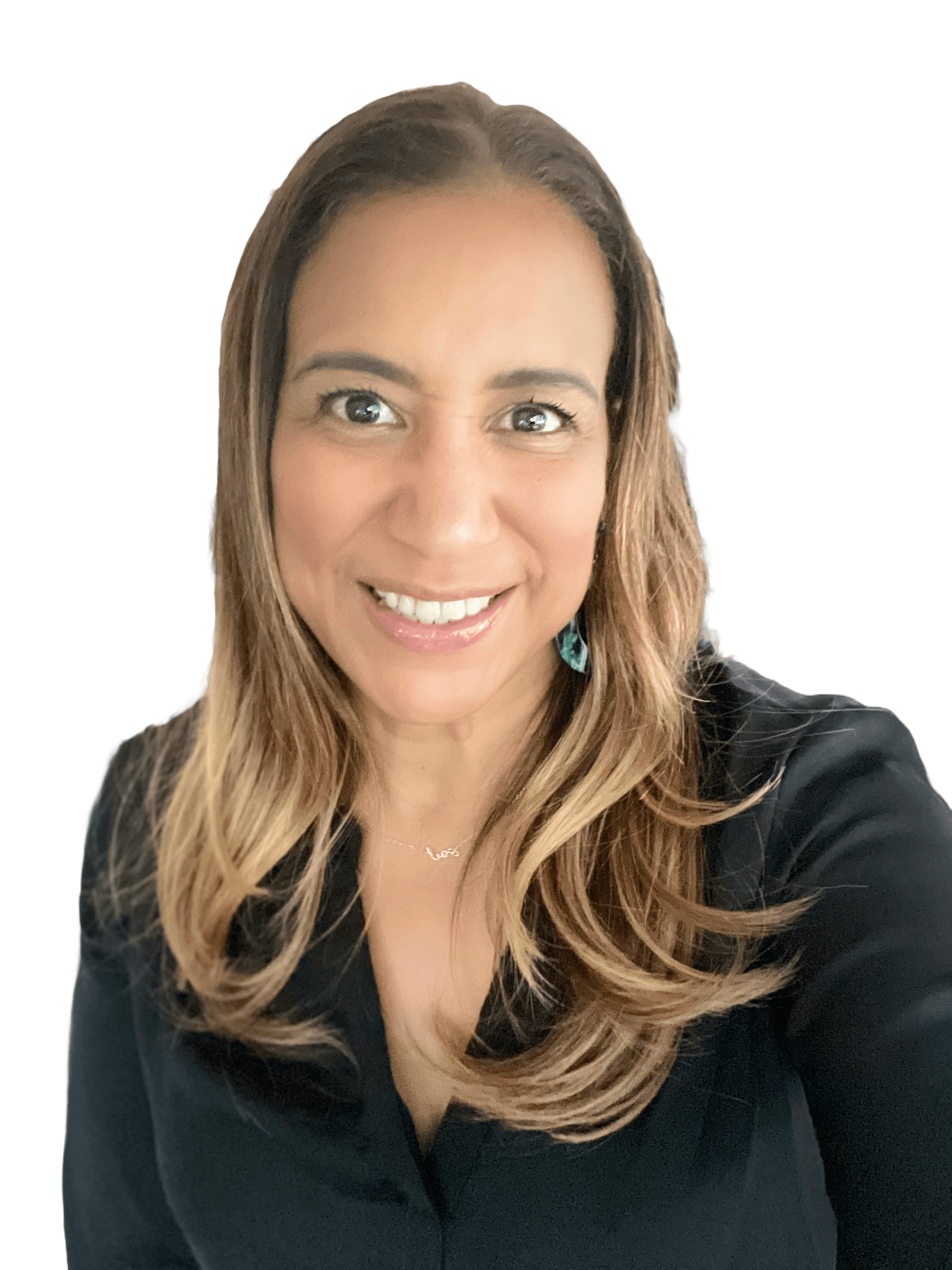 Professional headshot of woman with blonde hair against dark background