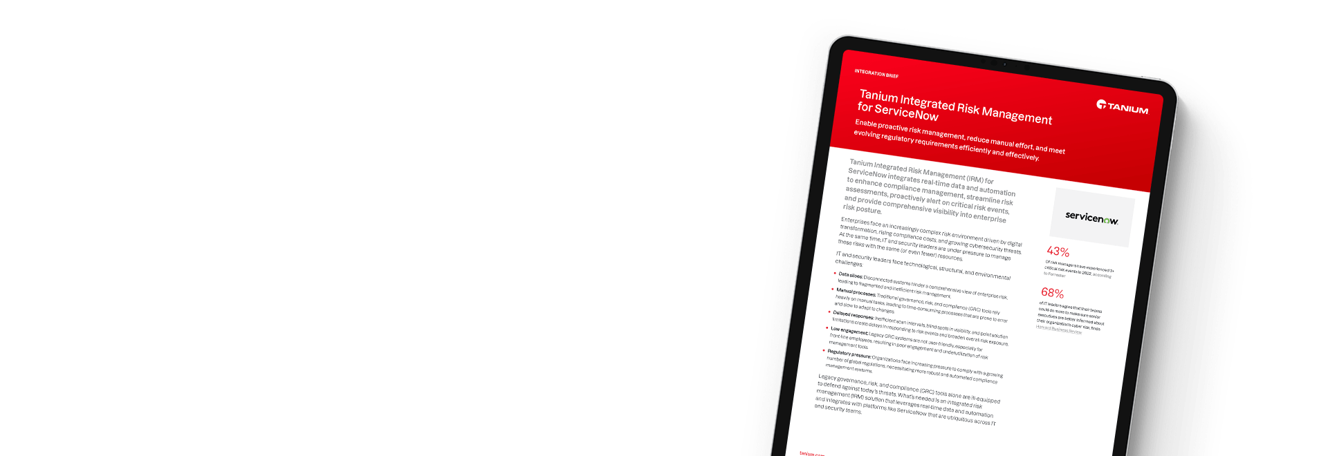 Tanium Integrated Risk Management for ServiceNow solution brief on tablet