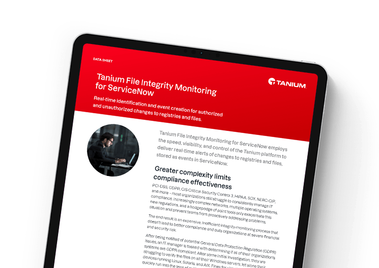 Immagine in evidenza mobile: Tanium File Integrity Monitoring per ServiceNow