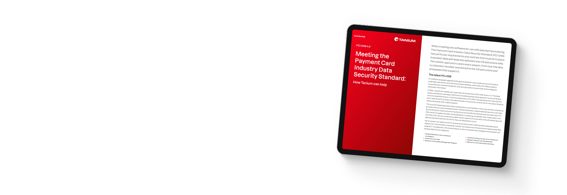 Tablet che mostra la guida alla conformità The Tanium Checklist for PCI-DSS