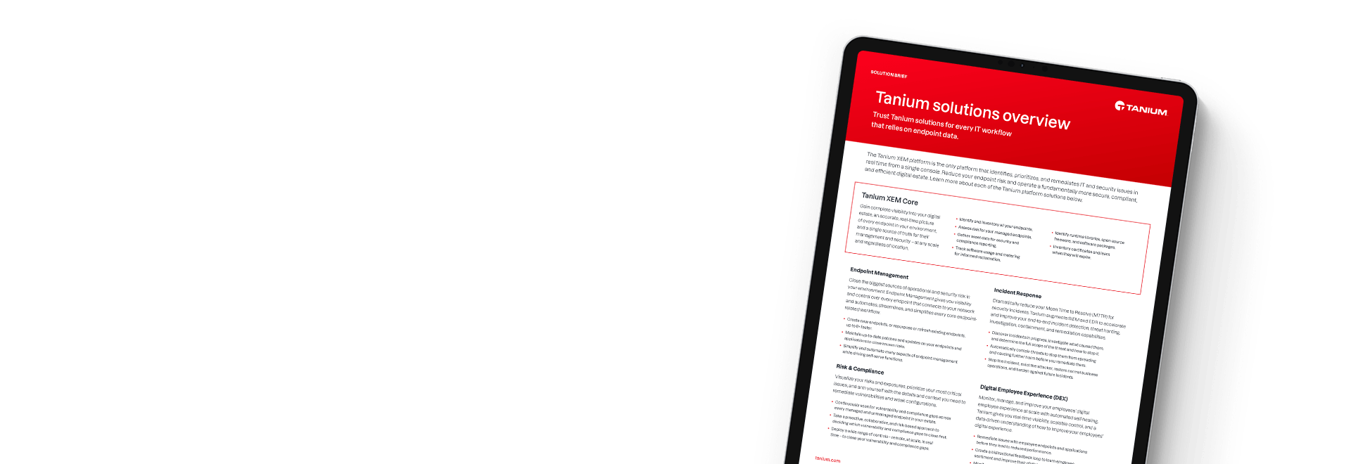 Document preview of "Tanium solutions overview" solution brief