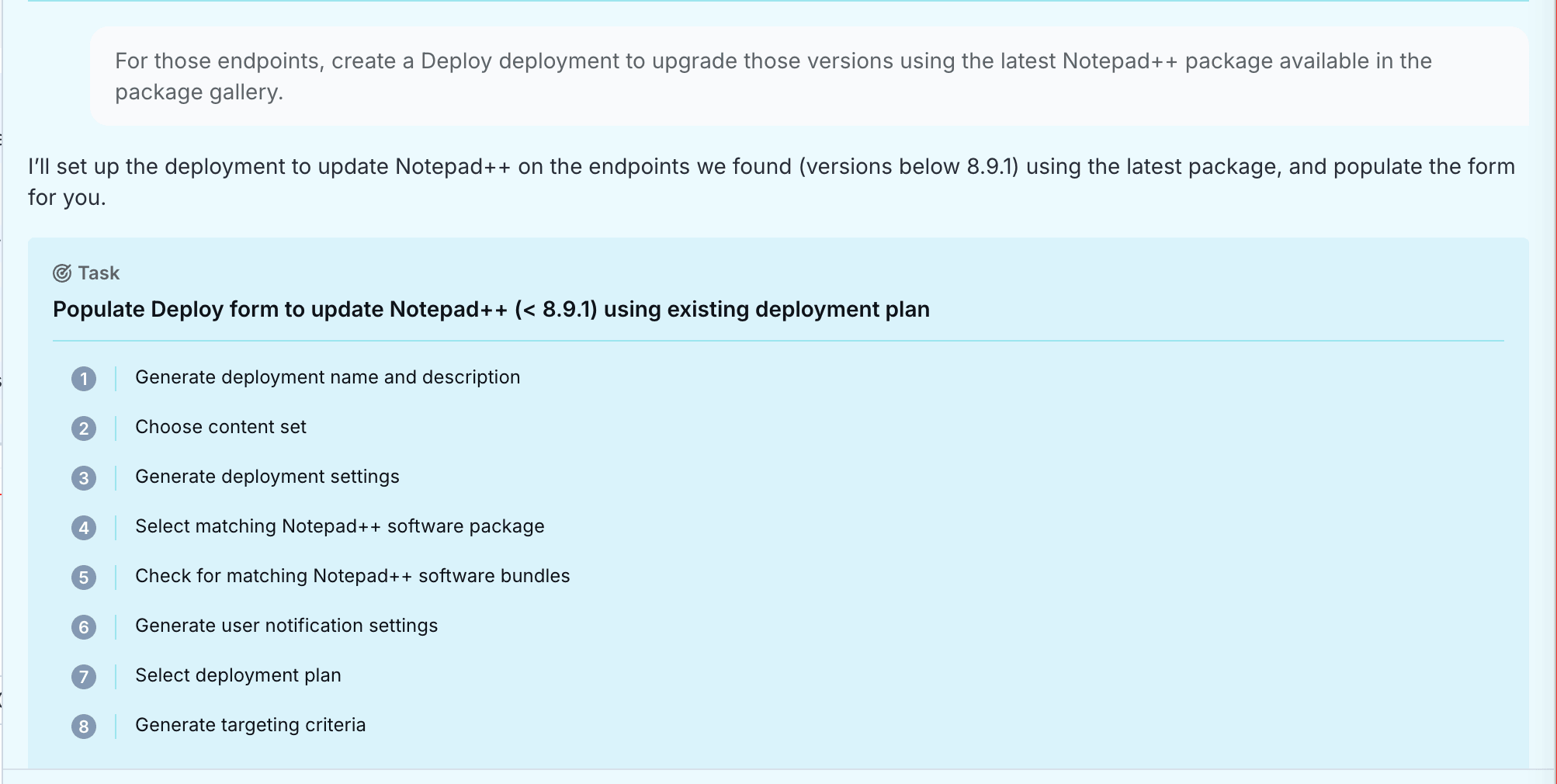 Screenshot della domanda " Tanium " che mostra gli endpoint con Notepad++