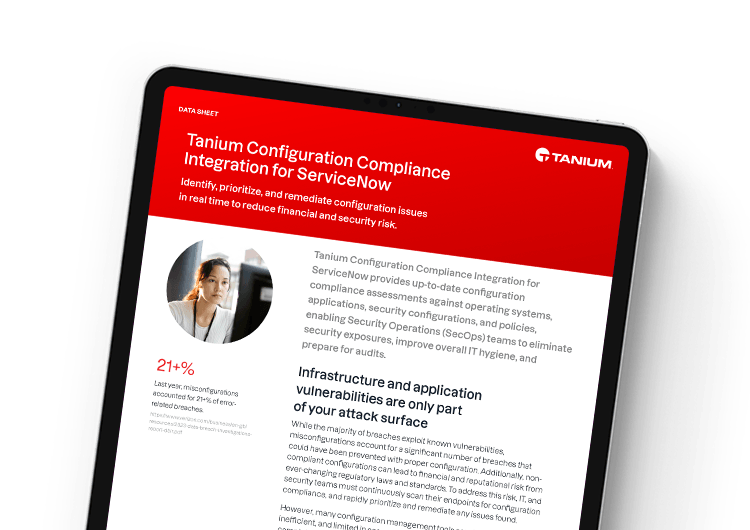 Immagine in evidenza mobile. Integrazione della conformità alla configurazione Tanium per ServiceNow
