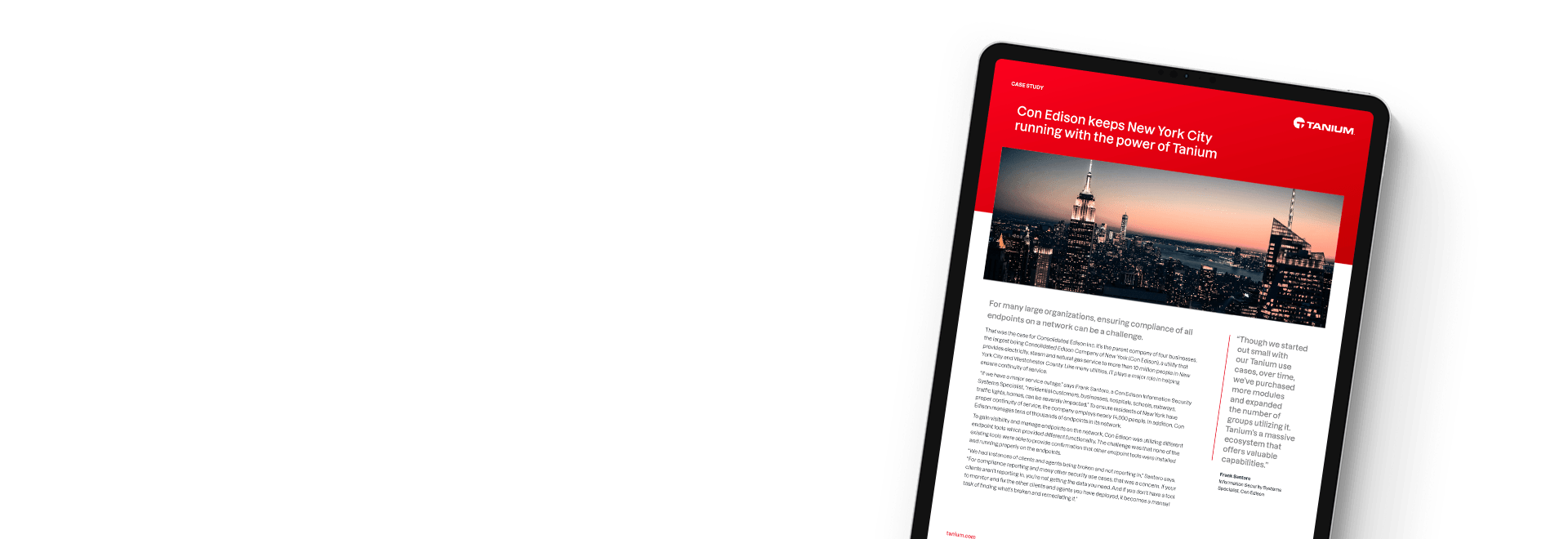 Tablet che mostra il caso di studio di Con Edison a New York City