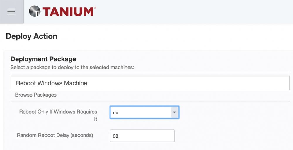 Tanium Modulo di implementazione per il riavvio dei computer Windows dopo gli aggiornamenti di sicurezza