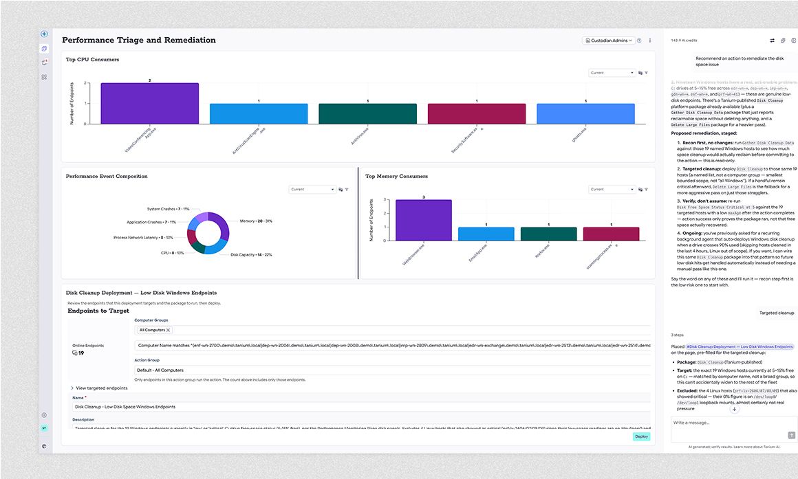 Tanium Atlas gallery of report templates across endpoint management, exposure management and platform management