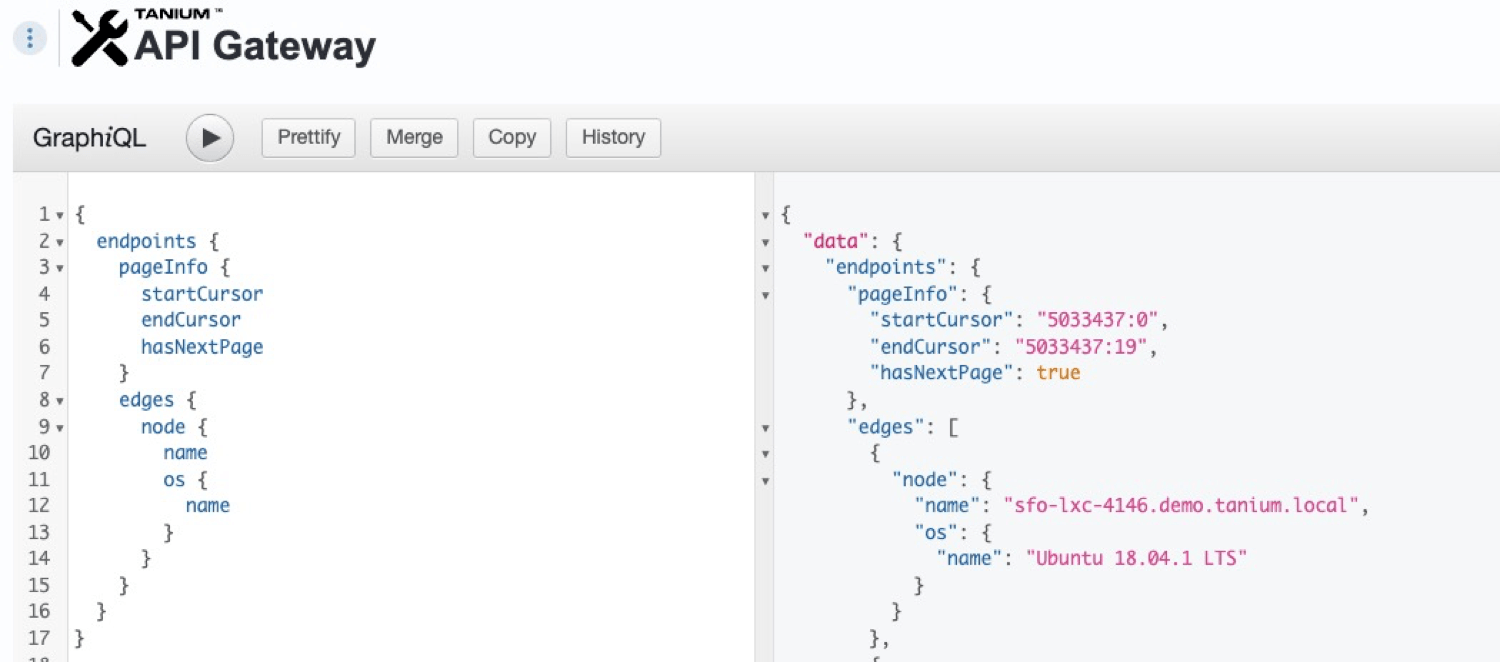 Screenshot 5: Attivazione delle informazioni “pageInfo” in una query GraphQL