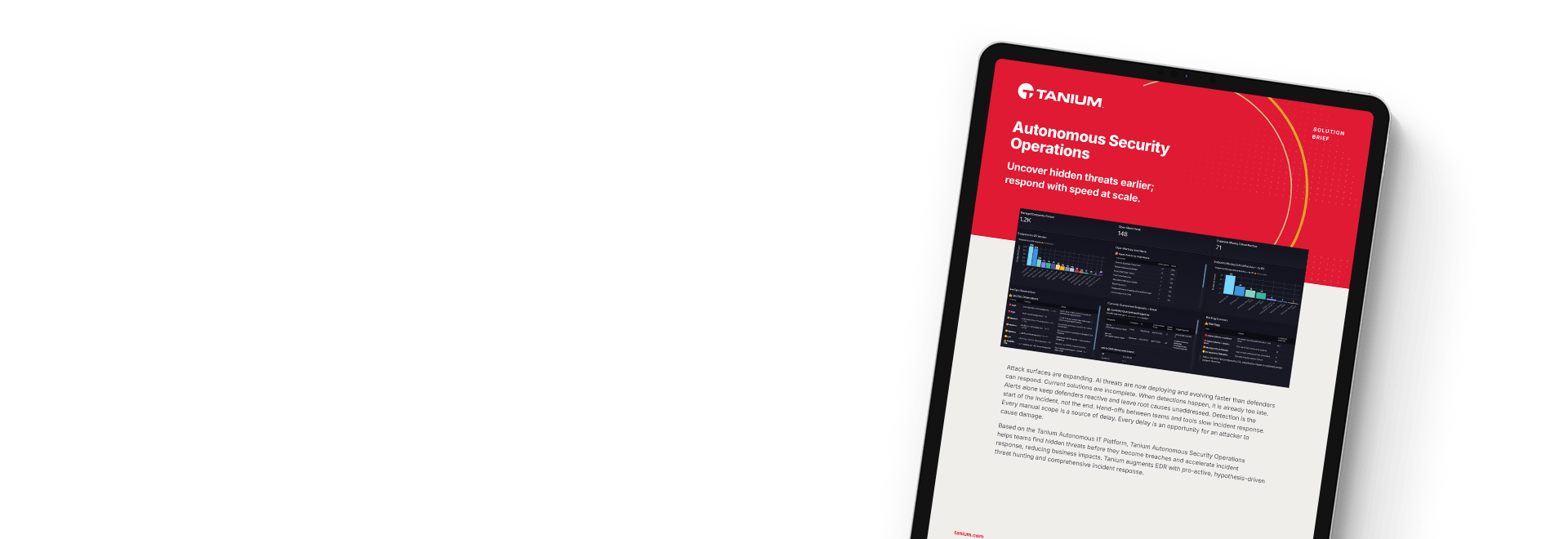 Tablet che mostra il solution brief delle operazioni di sicurezza Tanium con risposta alle minacce