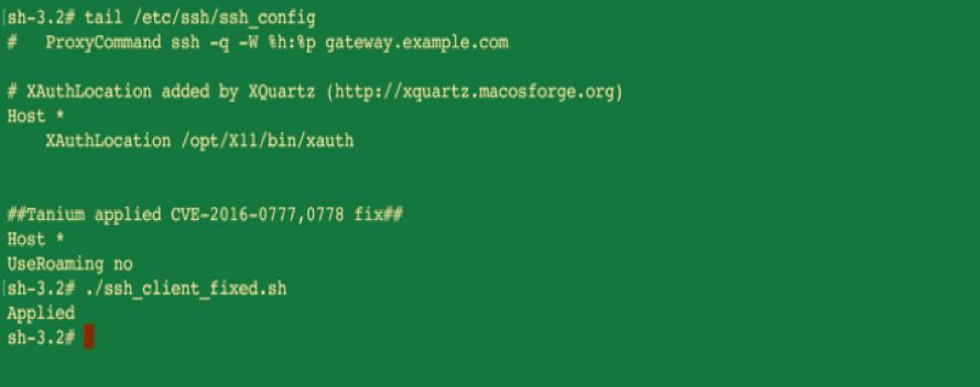 Output del terminale che mostra la correzione riuscita della vulnerabilità di OpenSSH con conferma della verifica