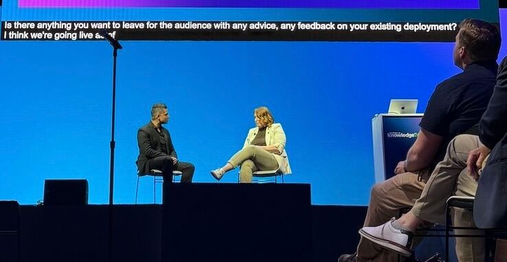 Two women on stage in conversation at Knowledge 2026 conference